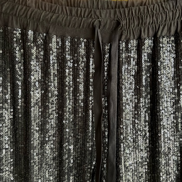 NWOT JOHNNY Was Black Grace Sequin Elastic Drawstring Waist Long Cocktail Pants - Picture 6 of 13